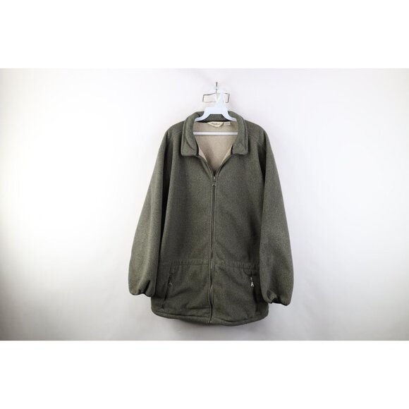 Vtg 90s Eddie Bauer Mens 2XL XXL Faded Fleece Full Zip Jacket Green Polyester - Picture 1 of 14